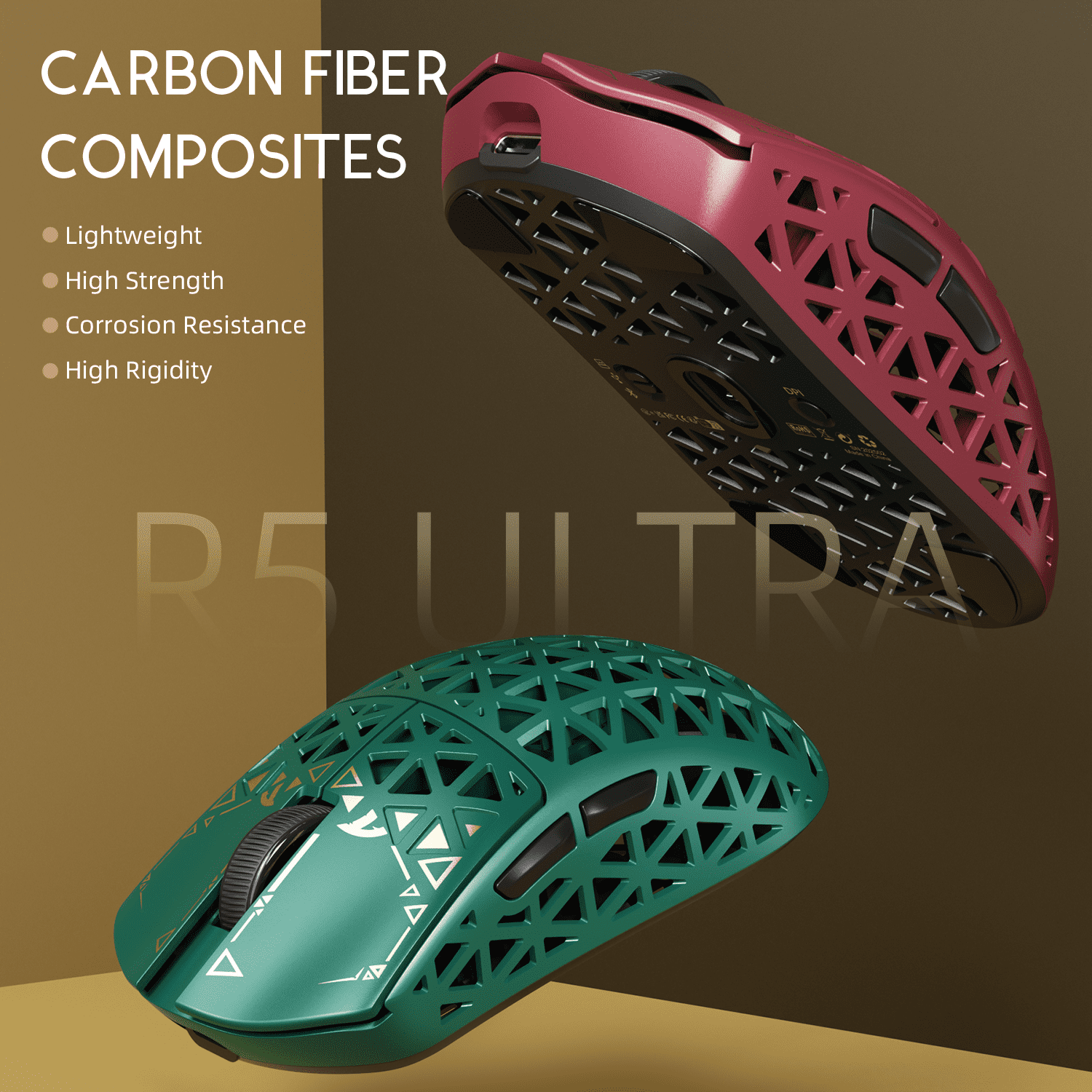 ATTACK SHARK R5Ultra Carbon Fiber Wireless 8K PAW3950MAX Gaming Mouse with 8K Coiled Cable,39g SUPERLIGHT, 8K Hz Wireless Polling Rate, MCU Nodic 52840, DPI up to 42000, BT/2.4G Wireless/Wired