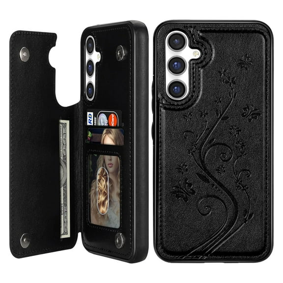 JiaheCover for Samsung Galaxy S24 5G Case, Shockproof Flip Wallet Cases Leather Stand with Card Holder Double Magnetic Clasp Cover,Black