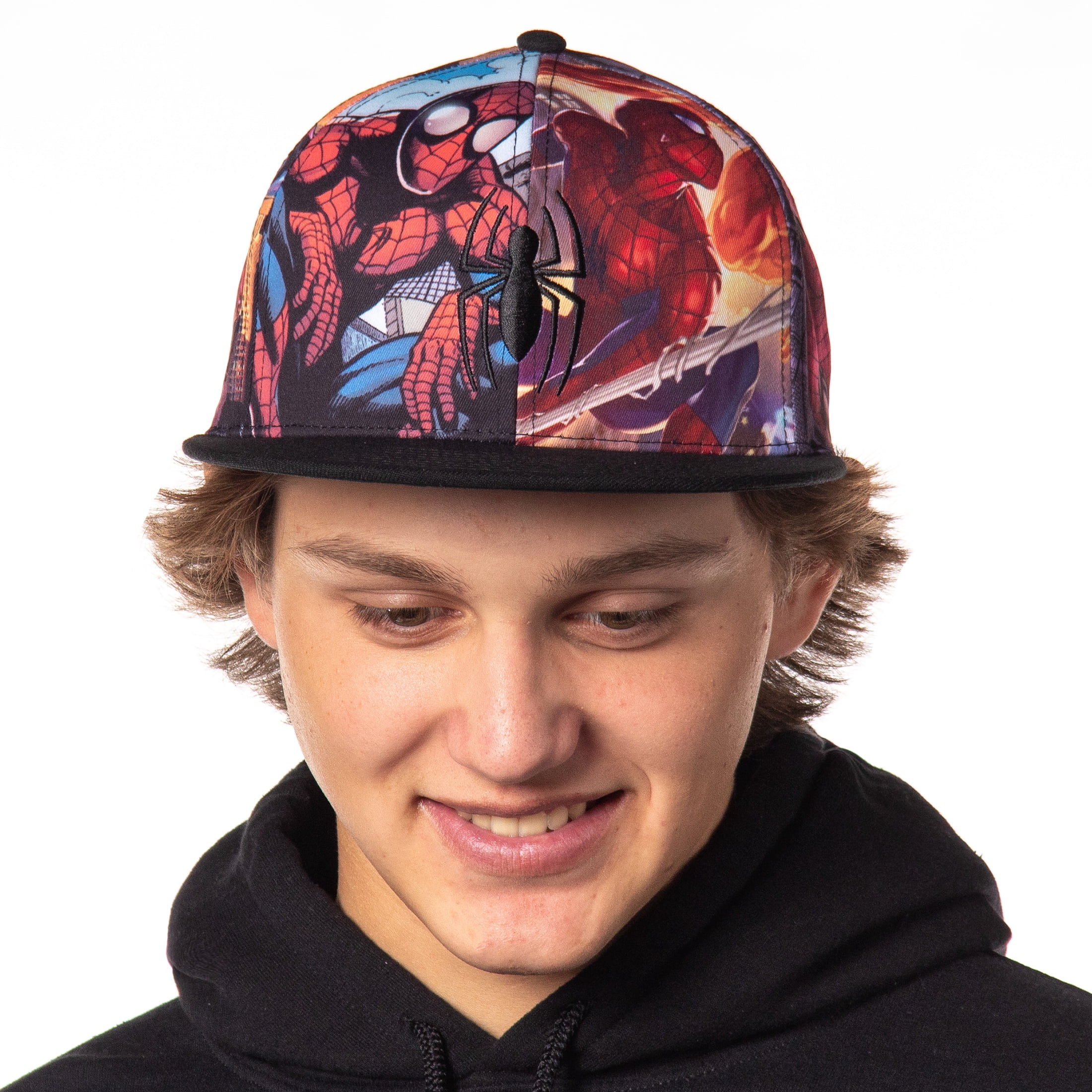 Marvel Comics Spiderman Allover Sublimated Scenes Design Adult Adjustable Snapback Hat Baseball Cap OSFM