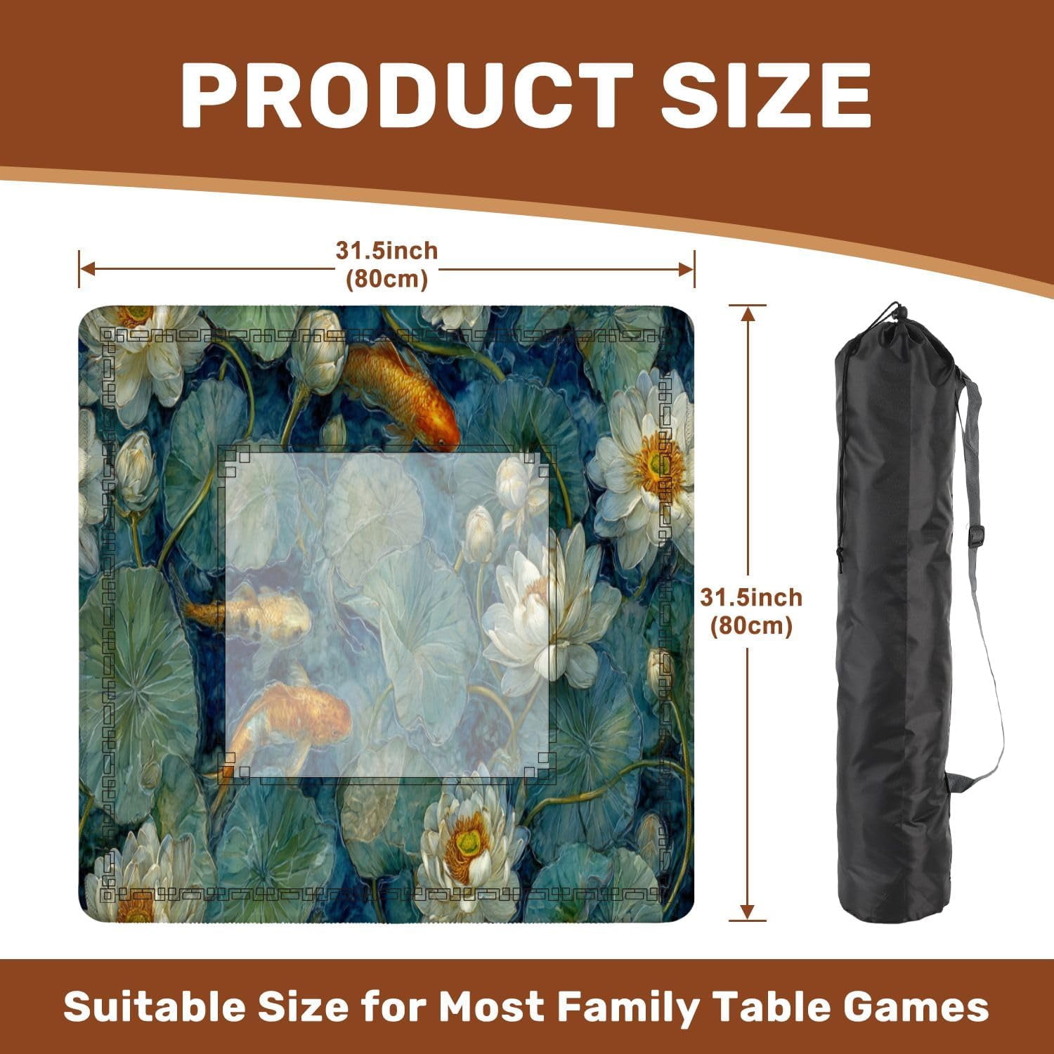 Mahjong Mat 31.5" x 31.5" Tranquil Pond Wall Decor Pastel Floral Non-Slip Noise Reduction Mahjong Tiles Table Cover for Dominoes Poker Card Board and Tile Games