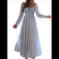 thumbnail image 1 of Vestido Bohemio Informal para Mujer, Estilo Resort, con Escote en U, Mangas Abullonadas y Corte A Azul L, 1 of 9