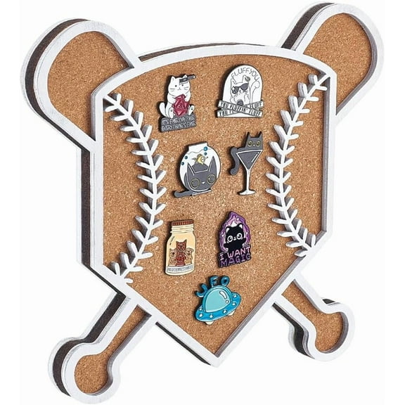 Pin Display Cork Tray Wooden Baseball Shape Wall Mounted Brooch Board Bulletin Display Board for Brooch Pin Storage Office Home Festival Decor 8.46X7.87 inch White