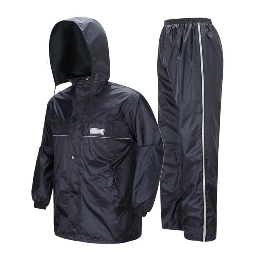 Waterproof Hooded Jacket & Trousers Rain Suit Set for Outdoor Hiking Camping 