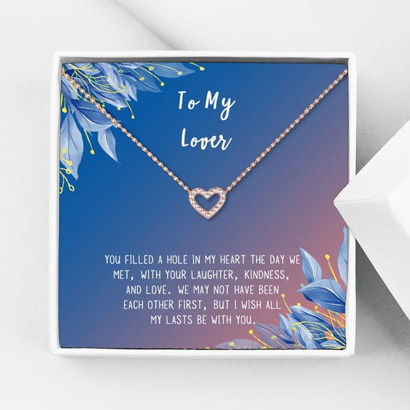 Anavia To My Lover Necklace Gift, Lover Birthday Gift, Mother's Day Gift, Proposal Gift, Card Gift for Girlfriend-[Rose Gold Mini Crystal Heart, Blue-Orange Gift Card]