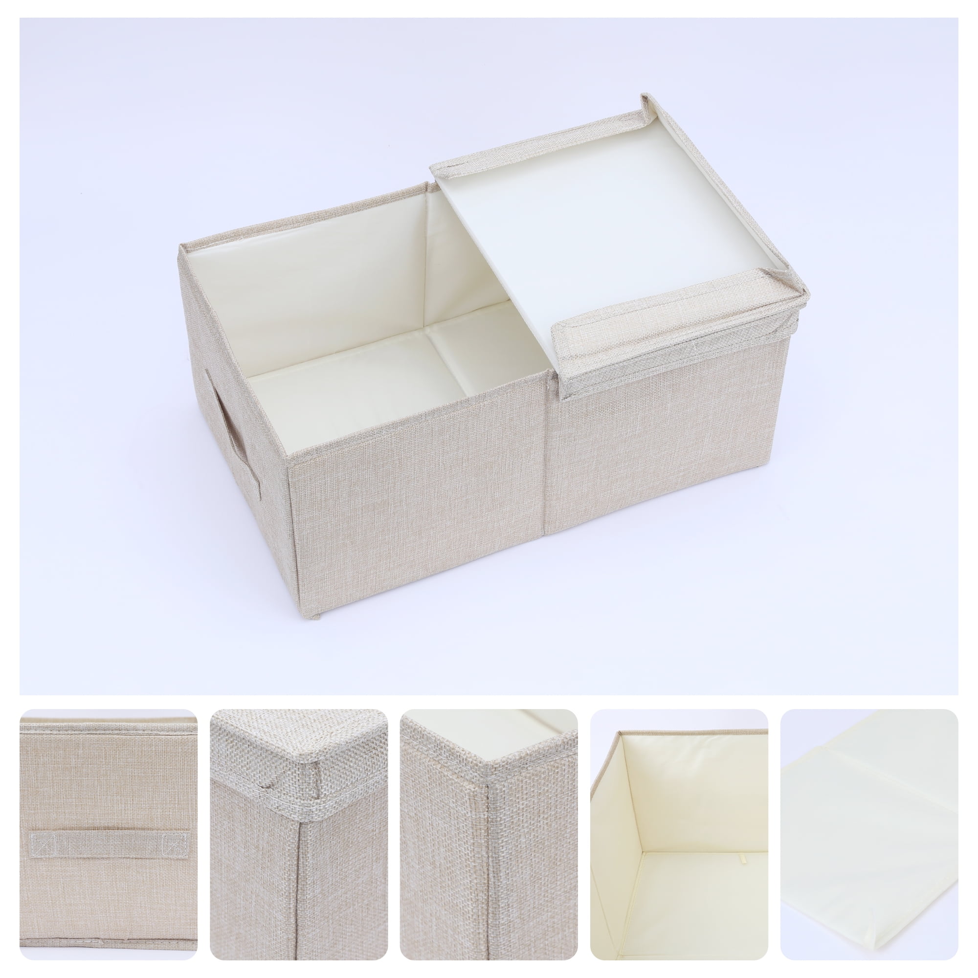 Unique Bargains Fabric Storage Bin Cube with Lid and Handle Beige 16*9.5*7in