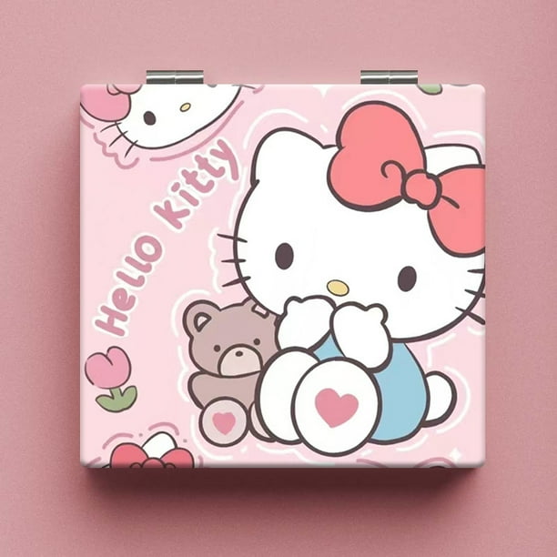 Espejo pequeño de doble cara de dibujos animados Sanrio, espejo de maquillaje portátil compacto para estudiantes, espejo de maquillaje portátil plegable con forma de corazón para niñas