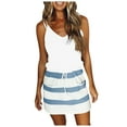 thumbnail image 2 of SMihono Robe d'Été pour Femmes Grande Taille Robe Décontractée Col en V Sans Manches Rayée Ceinture Mini Robe, 2 of 5