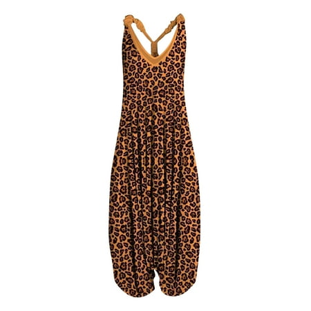 

SELONE Jumpsuits for Women Casual Casual Fancy Suspender Strapless Loose Fit Long Pant Sleeveless Ladies Travel Comfortable 2023 Vacation Flowy Rompers Jumpers and Rompers Casual Printing Brown M