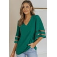thumbnail image 1 of Women's Green Flare Sleeve V Neck Loose Blouse, 1 of 19