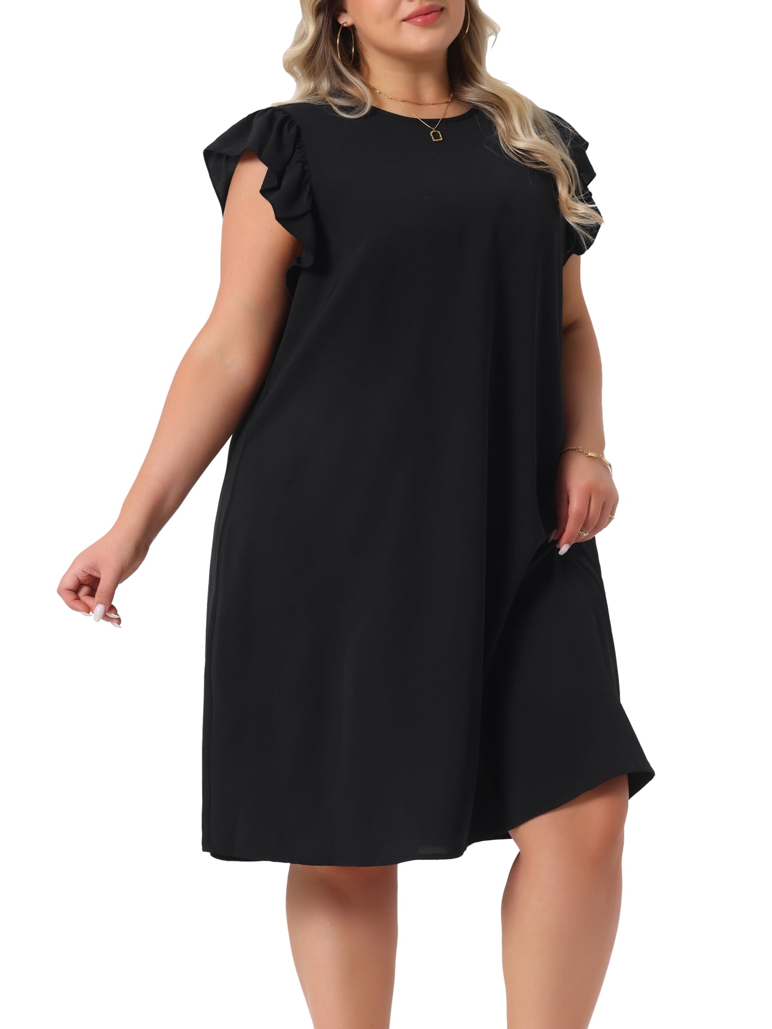 DARING DIVA Plus Size Flare Sleeve Sleeveless Tank Dress 2X Black