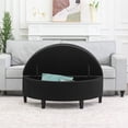 thumbnail image 2 of Adeco  Half Moon Storage Ottoman Semi Circle Bench Black Wood,Fabric Solid Medium Fabric, 2 of 5