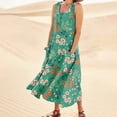 thumbnail image 2 of Ovticza Vacation Dresses Petite Womens Boho Sleeveless Plus Size Maxi Dresses Floral Tank Long Dress Shoes for Women Flowy Cotton Linen Sundresses for Women Plus with Pockets Green M, 2 of 7