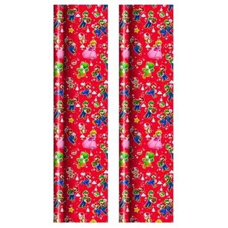 Super Mario Wrapping Paper 40 Inches Tear Resistant Premium Cartoon Character Gift Cover for Kids New Year Christmas Birthday Present Home Party Gift Giving Occasion Holiday Pack of 2