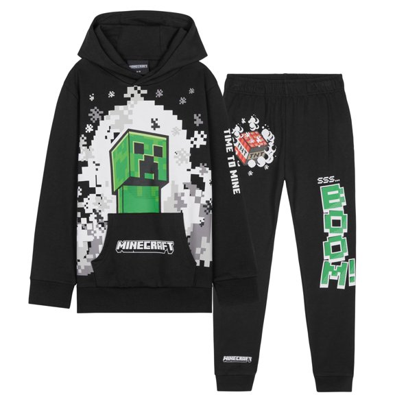 Conjunto de Buzo con Capucha y Joggers para Niños Minecraft Negro Verde 11-12 Años