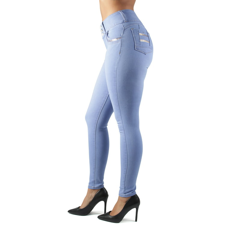Fashion2Love Women's Juniors Colombian Design Butt Lift Push Up Mid Waist  Skinny Jeans 