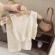 thumbnail image 1 of Girl's Clothing Sets 2023 Summer Korean Thin Knitted Girl Set Children Hollow Breathable Vest + Wide Leg Pants Two-piece Suit, 1 of 6