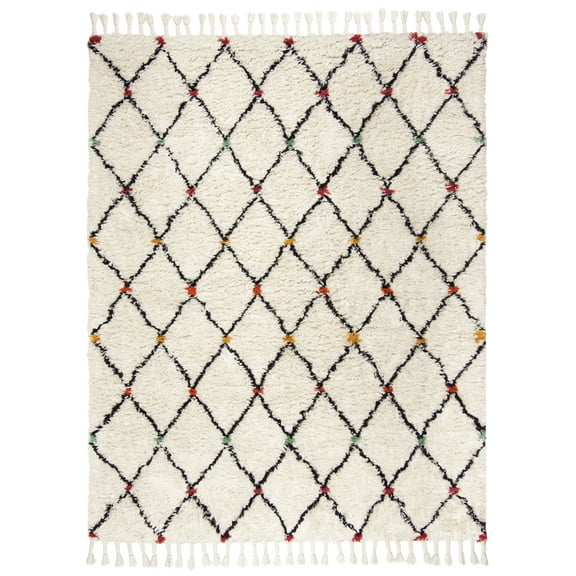 SAFAVIEH Casablanca Petrina Geometric Diamonds Shag Area Rug, Ivory/Multi, 5' x 8'