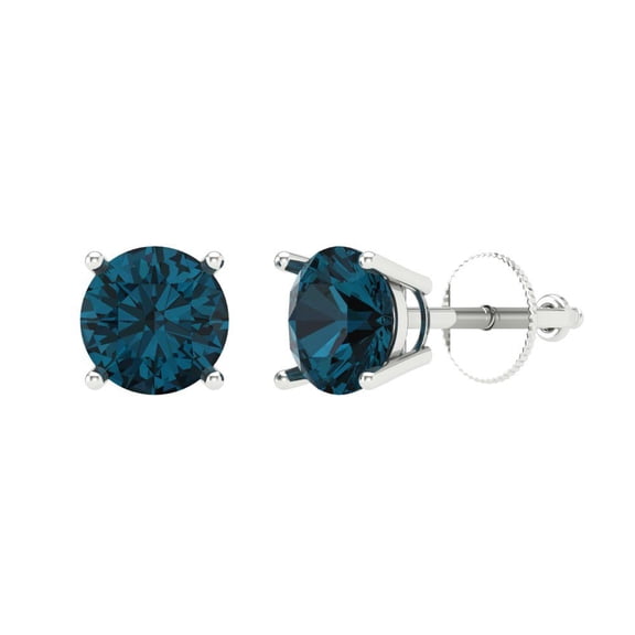 Clara Pucci 2Ct Natural London Blue Topaz Round Cut VVS1 Screw Back Stud 18k Solid hypoallergenic Gold Designer Earrings For December