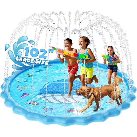 102" Splash Pad, Sprinkler & Splash Play Mat Toys for Kids Water Toys, Inflatable Wading Pool Extra Large Thicker Summer Outdoor Funny Toys for 3-12 Years Old Children