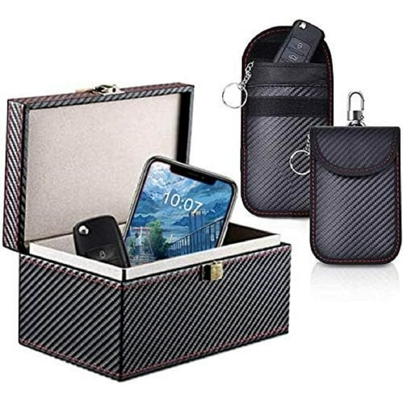 Car Key Box Keyless Go Protection, Car Key Anti-Theft Faraday Box and 2 Pack Faraday Bag,Signal Blocker Bag