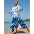thumbnail image 2 of EDOLYNSA Boho Print 2024 Sexy V Neck Bat Sleeve Casual Beach Long Dress Women Summer Swimsuit Coverup Relaxed Vacation Party Dresses, 2 of 7
