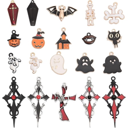 40Pcs 20Styles Charms Alloy Pumpkin Skeleton Cross Pendants for Bracelets Necklace Making Mixed Color