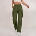 thumbnail image 2 of Lenpel Cargo Pants for Women Elastic High Waisted Pull on Straight Leg Casual Pants Loose Streetwear Trousers with Pockets(Army Green,X-Large), 2 of 7