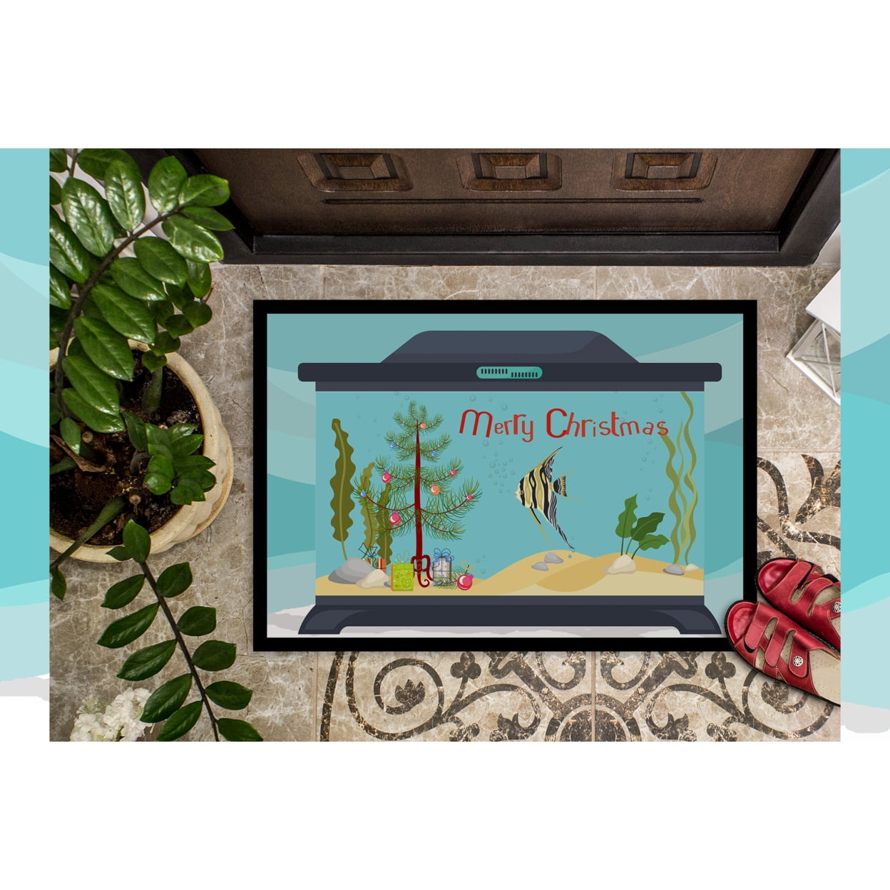 Carolines Treasures CK4504JMAT Angelfish Merry Christmas Door Mat Indoor Rug or Outdoor Welcome Mat 24x36 Doormat  36"L