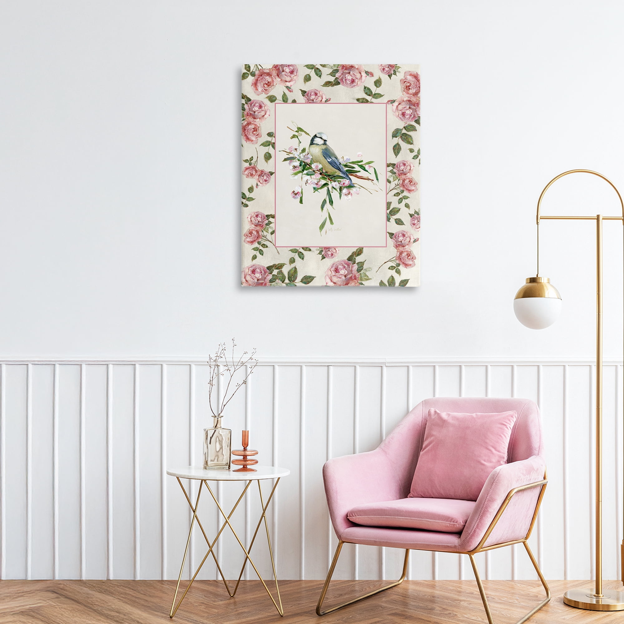 Stupell Industries Dainty Roses & Perched Bird Canvas Wall Art, design by Sally Swatland