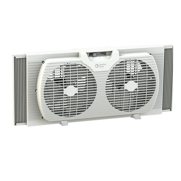 Comfort Zone 9" Portable Twin Window Fan with Reversible Airflow Control, White