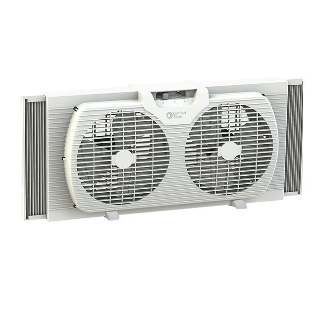 Comfort Zone 9" Portable Twin Window Fan with Reversible Airflow Control, White