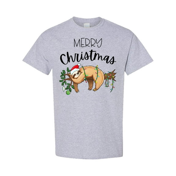 Inktastic Merry Christmas Cute Sloth with Santa Hat and Lights T-Shirt