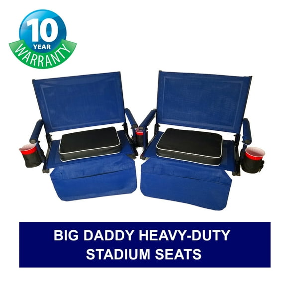 CHRISTMAS SPECIAL Big Daddy Super Heavy-Duty Stadium Seats - Portable & Easy To Carry - Two Chairs with Two Seat Cushions, Four Drink Holders & One Blanket - 10 Years Warranty