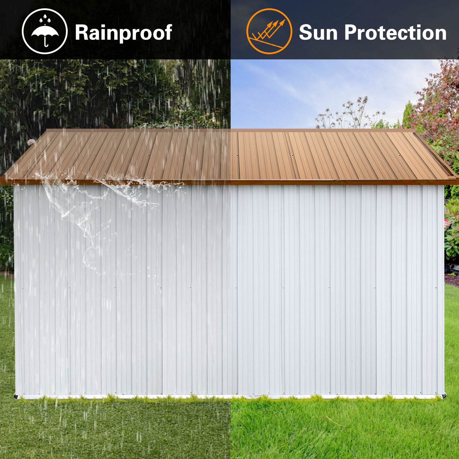 MAYEERTY 10x12 FT Outdoor Storage Shed, Galvanized Steel Garden Shed with Hinged Lockable Door, Vents, for Backyard, Patio & Lawn (No Floor Included)
