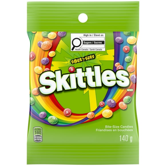 SKITTLES, Sour Chewy Candy, Bag, 140g, SKITTLES SOUR PEG