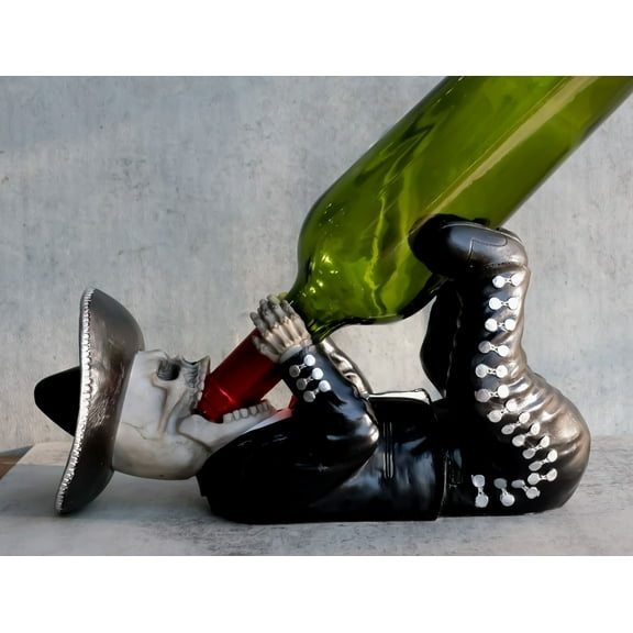 Traditional Day of The Dead Skeleton Mariachi Wine Holder Figurine 11.25" Long