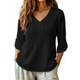 thumbnail image 2 of Boho Tops for Women 3/4 Sleeve Loose Casual V Neck Embroidered Shirt Lightweight Summer Blouses, 2 of 4