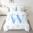 thumbnail image 2 of Erosebridal Initial W Letter Bed in a Bag Queen size, Blue Bow Bed Set, Chic Monogrammed Reversible Bedding Queen Size, Super Cozy Room Decor, 7 Pieces, 2 of 4