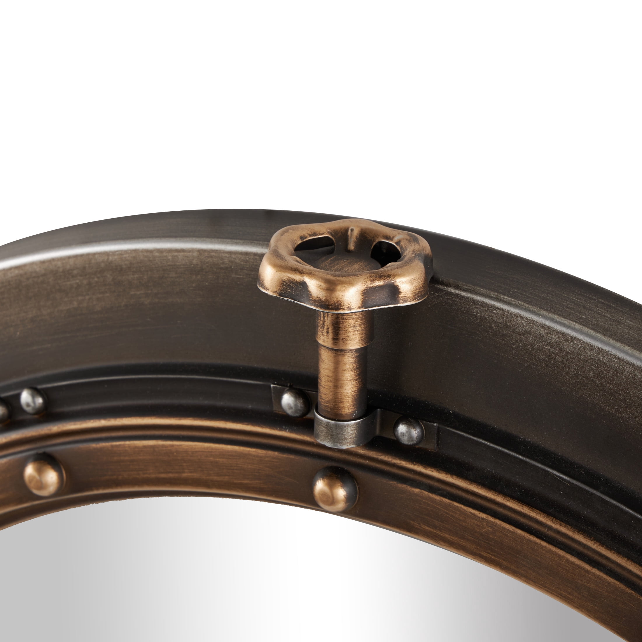 DecMode 31" x 31" Brass Gear Wall Mirror with Gold Inner Rim and Silver Accents