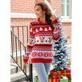 thumbnail image 5 of Women'S Fall Winter Xmas Top Long Sleeve Round Neck Knitted Sweater Chunky Casual Pullover Top Red & White S, 5 of 8