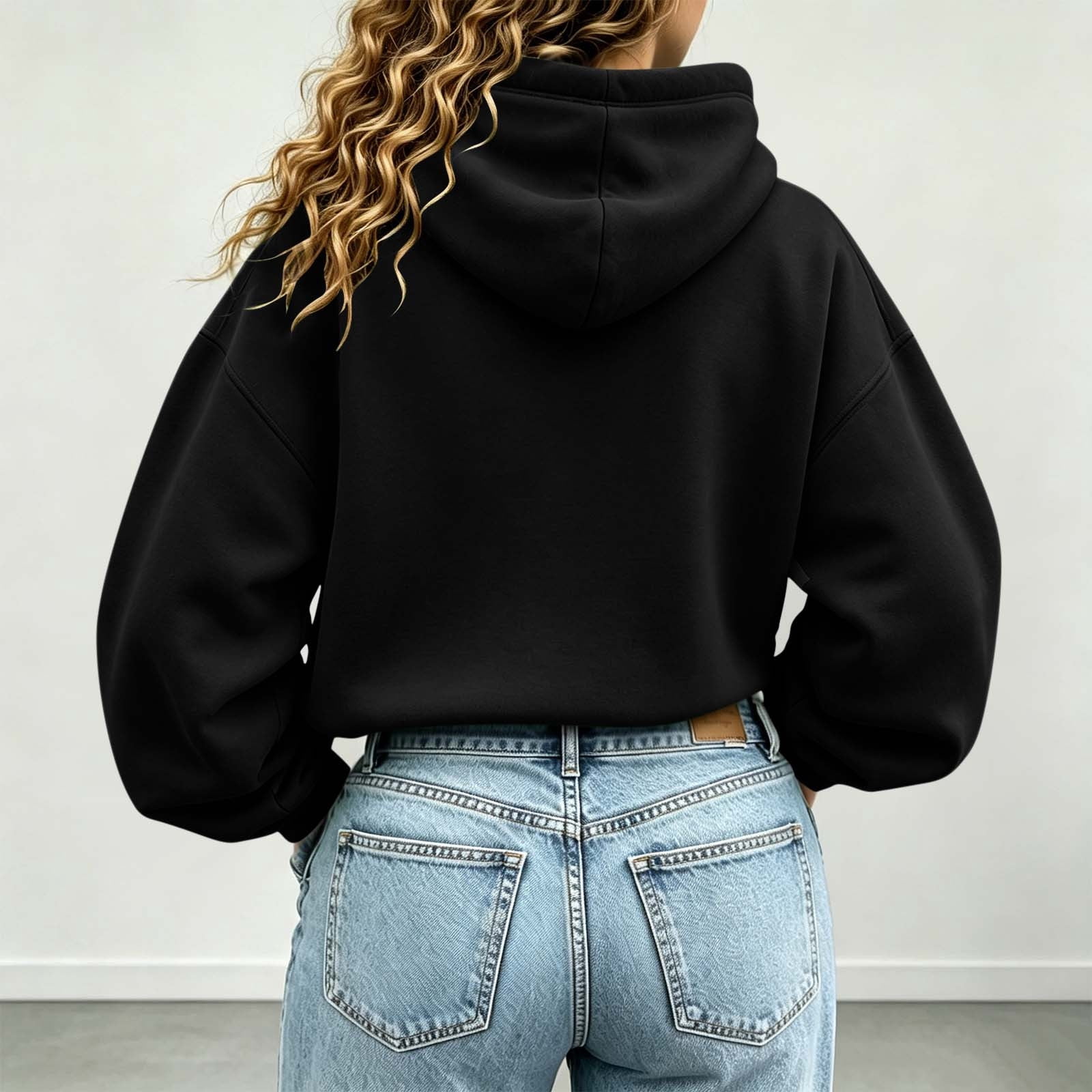 Inverlee Cropped Drawstring Hoodies for Women Long Sleeve Solid Pullovers Oversized Crop Sweatshirts Shopping Street Attire Black (S-XXL)