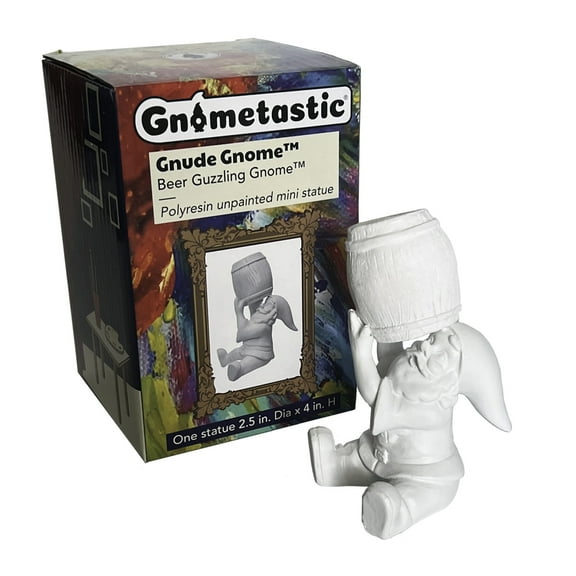 Gnometastic Gnude Mini Gnomes - Beer Guzzling Unpainted Gnome Statue, 4in Tall - DIY Paint Your Own Gnome - Polyresin Indoor/Outdoor Funny Garden Gnomes to Paint for Adults