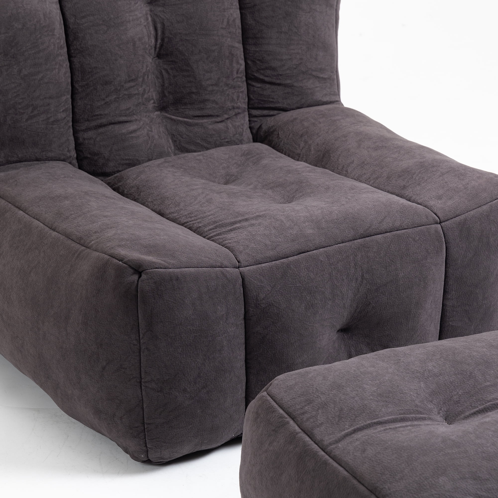 DEALTOPS Fluffy Bean Bag Chair with Ottoman for Adults & Teens, Super Soft Lazy Sofa Chair with Memory Foam for Living Room, Bedroom, Apartment-Black