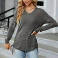 thumbnail image 4 of Scyoekwg Western Tops for Women V-Neck Side Tie Tunic Shirts Lightweight Loose Tshirt Tops for Women Trendy Long Sleeve Dressy Casual Blouse Solid Color Blouses (Dark Gray,L), 4 of 7