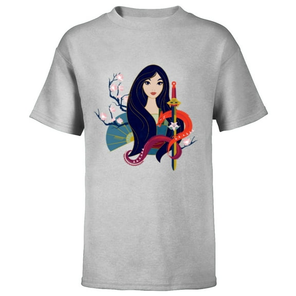 Disney Princess Mulan and Mushu Modern Art Deco Style - Short Sleeve T-Shirt for Kids - Customized-Athletic Heather