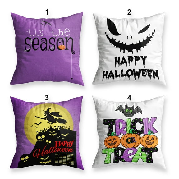 Halloween Pillow Covers, Halloween Decoration, Halloween Pumpkin, Trick or Treat, White and Purple, Set of 4 Pillow Covers - 20x20 in