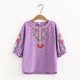 thumbnail image 1 of Fiudx Liquidación de Ofertas Flash Camiseta Holgada Informal de Color para Primavera y Verano para Mujer, Tops Bordados de Manga Corta con Cuello Redondo, Blusa de Algodón y Lino, 1 of 3