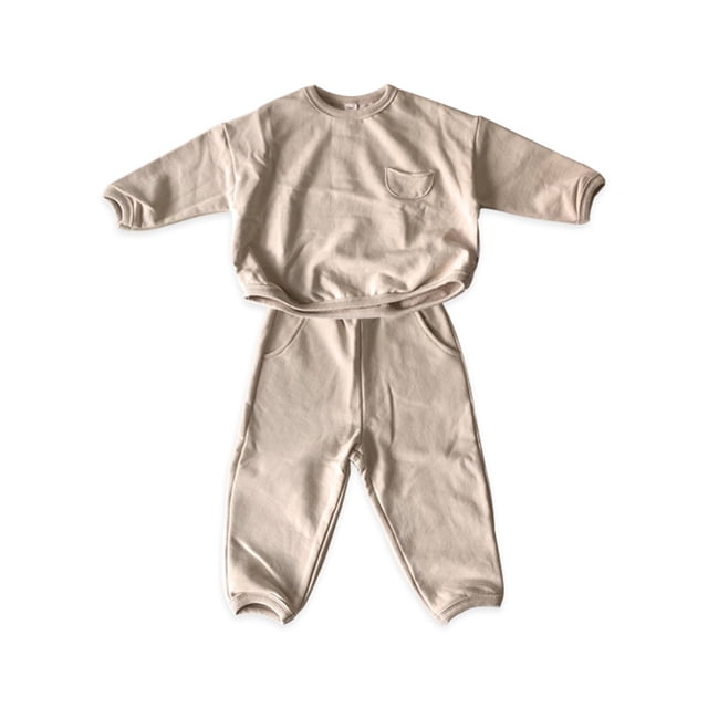 Gibobby Conjunto de pantalón para bebé Recién Nacido bebé niñas niños otoño algodón sólido manga larga pantalones largos ropa de dormir conjunto trajes ropa(Beige,5-6 Años)