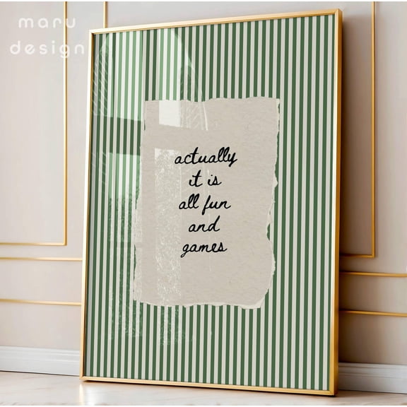 Actually It Is All Fun And Games Wall Art Print, Green Retro Decor