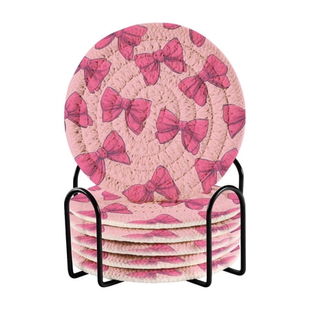 6 Pieces Coil Coasters Bar Coasters Anti-slip Coasters Heat-resistant Coasters Fashion Pink Butterfly Cute